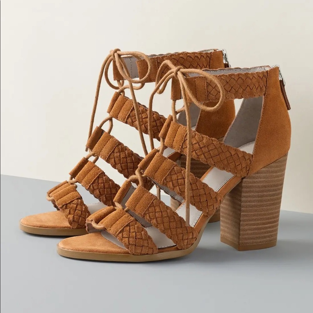 Hinge Cognac Suede Block Heel Sandals